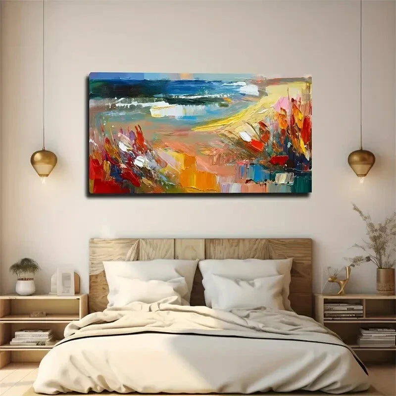 Abstract Expressionist Beach Wall Art Canvas Office Home Room Framed 120x60cm