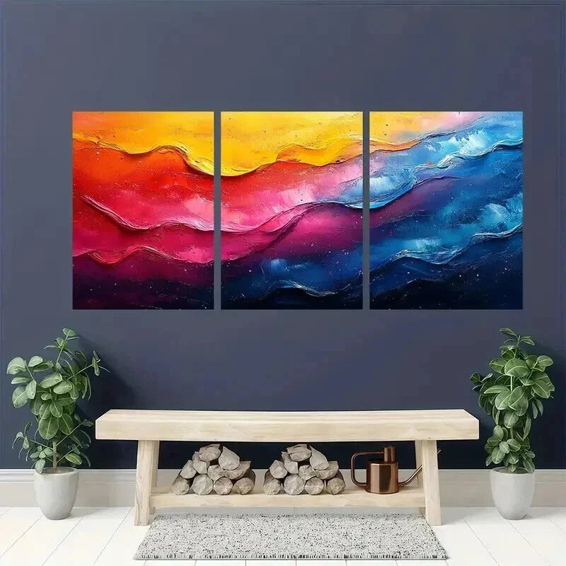 3pcs Abstract Paintings In Yellow Red & Blue Wall Art Set Canvas Framed 40x60cm - High Quality Print 100% Australian Made Wall Canvas Ready to Hang