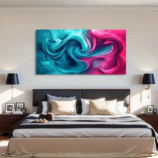 Fluid Abstract Pink Blue Swirls Wall Art Canvas Office Home Room Framed 120x60cm
