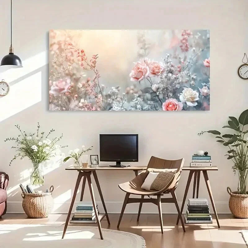 Vibrant Pink & Peach Blossom Wall Art Canvas Office Home Room Framed 120x60cm