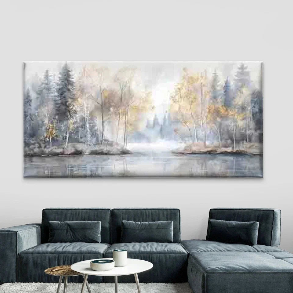 Abstract Forest River Wall Art Canvas Office Home Room Framed 80x45cm