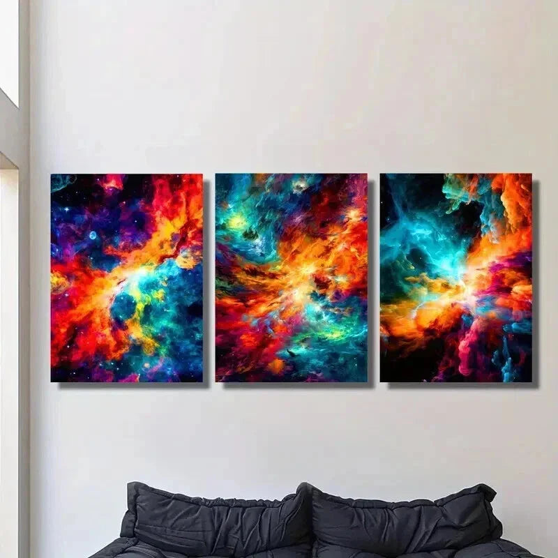 3pcs Abstract Colorful Space Stars Orientation Wall Art Set Canvas Framed 40x60cm - High Quality Print 100% Australian Made Wall Canvas Ready to Hang