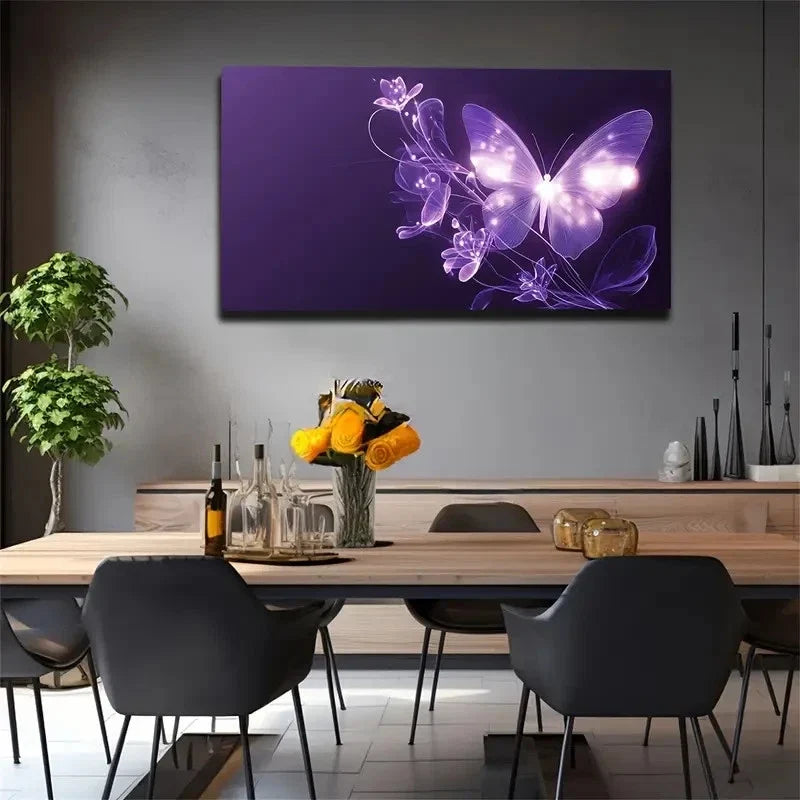 Fluorescent Purple Butterfly Wall Art Canvas Office Home Room Framed 120x60cm