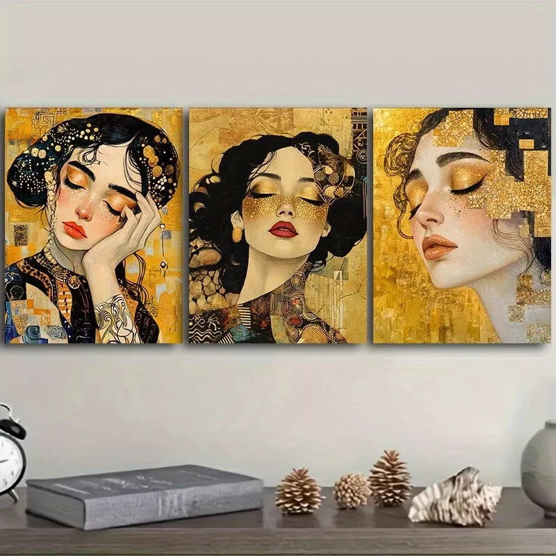 3pcs Beautiful Woman In Yellow Background Wall Art Set Canvas Framed 40x60cm - High Quality Print 100% Australian Made Wall Canvas Ready to Hang