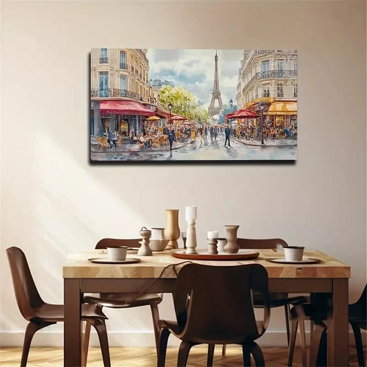 Parisian Street Scene Tower Wall Art Canvas Office Home Room Framed 80x45cm