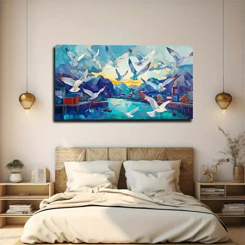 White Feather Seagull Landscape Wall Art Canvas Office Home Room Framed 120x60cm