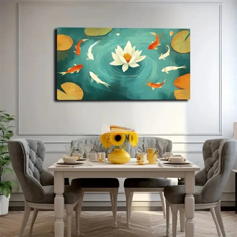 Lotus With Colorful Koi Fish Wall Art Canvas Office Home Room Framed 80x45cm