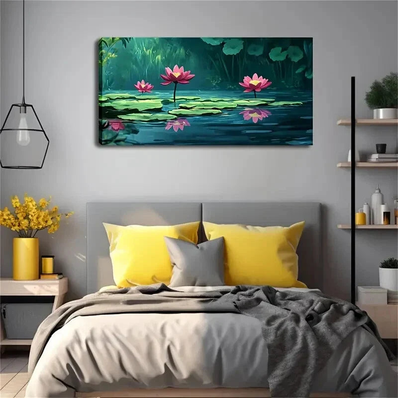 Several Bright Pink for Lotus Wall Art Canvas Office Home Room Framed 120x60cm