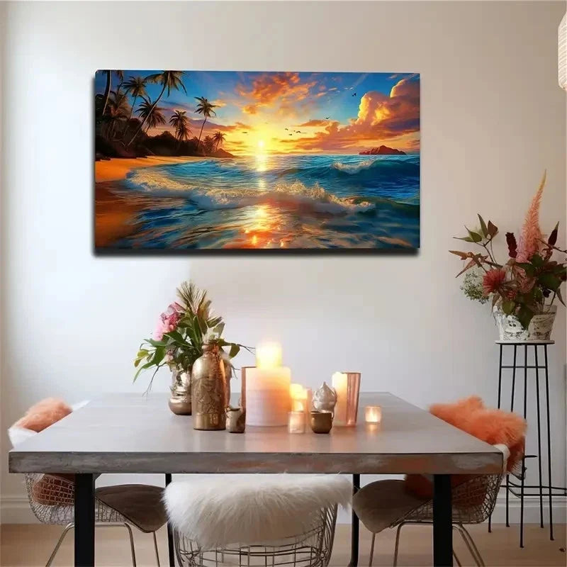 Boho-Chic Seaside Landscape Wall Art Canvas Office Home Room Framed 80x45cm
