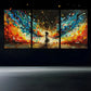 3pcs Colourful Phoenix Girl Blue & Yellow Metal Print Ready to Hang Art