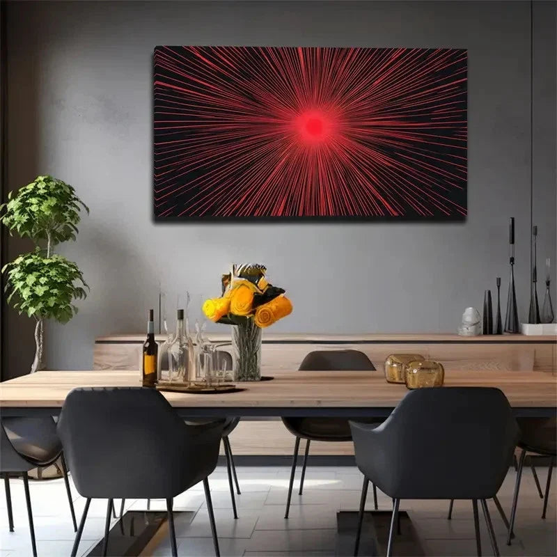 Vibrant Red Radiating Lines Wall Art Canvas Office Home Room Framed 120x60cm
