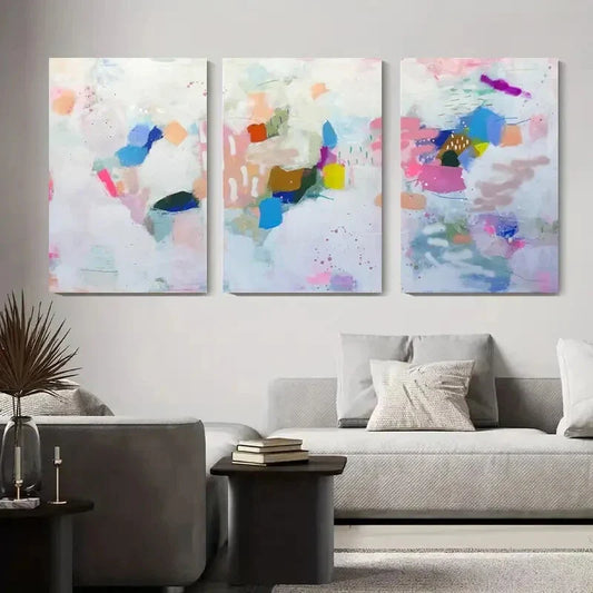 3pcs Abstract Colorful Geometric Modern Metal Print Ready to Hang Art