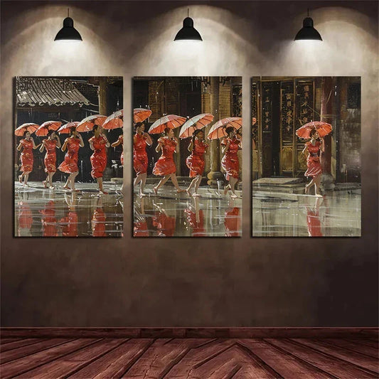 3pcs Chinese Dance Group Performance with Neat Metal Print Ready to Hang Art