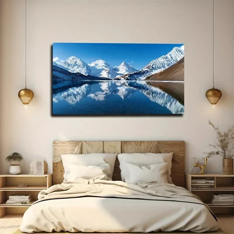 Mountain Lake Reflection Wall Art Canvas Office Home Room Framed 80x45cm
