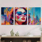 3pcs Colorful Abstract Woman with Glasses Metal Print Ready to Hang Art
