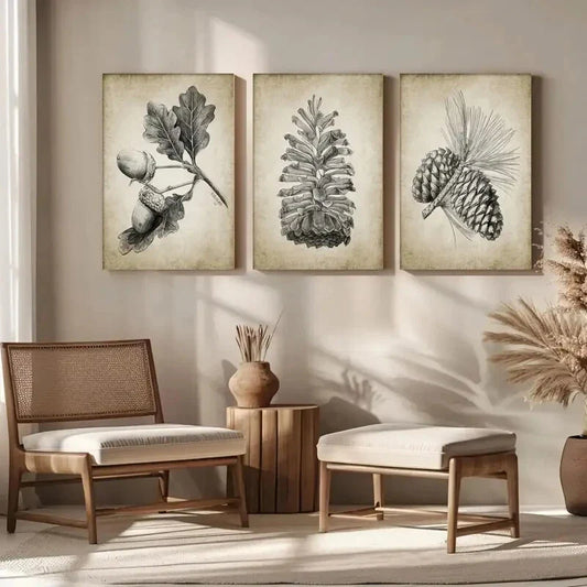 3pcs Pine Cone Autumn Woodland Pine Cone Metal Print Ready to Hang Art