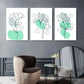 3pcs Minimalist Floral Line Green & Mint Nature Metal Print Ready to Hang Art