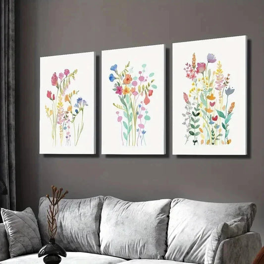 3pcs Colorful Botanical Wildflower Wall Art Set Canvas Framed 40x60cm - High Quality Print 100% Australian Made Wall Canvas Ready to Hang