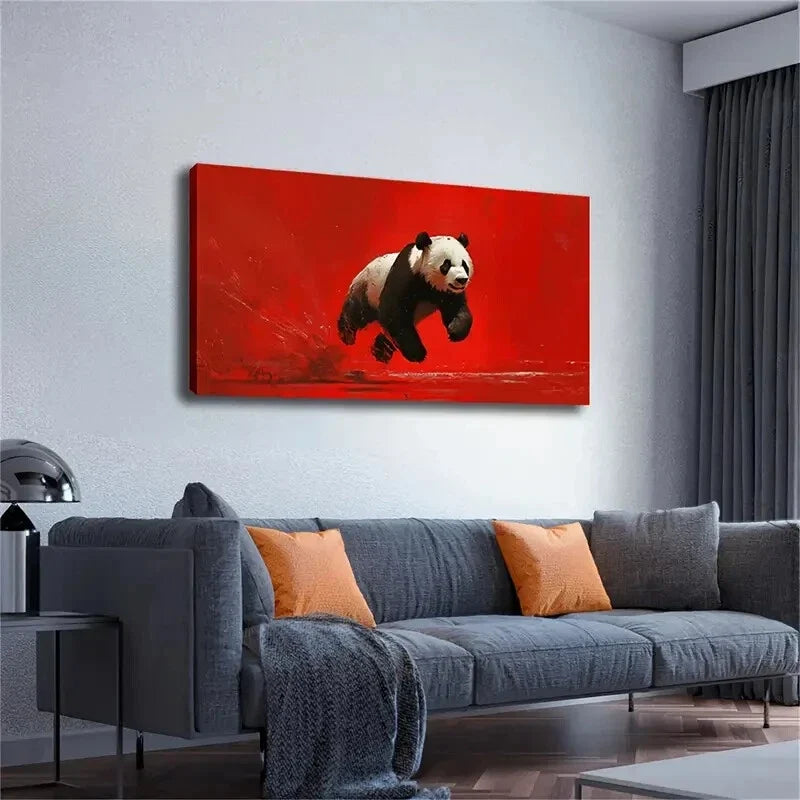 Giant Panda Presenting Running Wall Art Canvas Office Home Room Framed 120x60cm