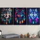 3pcs Stunning Wolf Neon Colors Colorful Necklace Wall Art Set Canvas Framed 60x90cm - High Quality Print 100% Australian Made Wall Canvas Ready to Hang