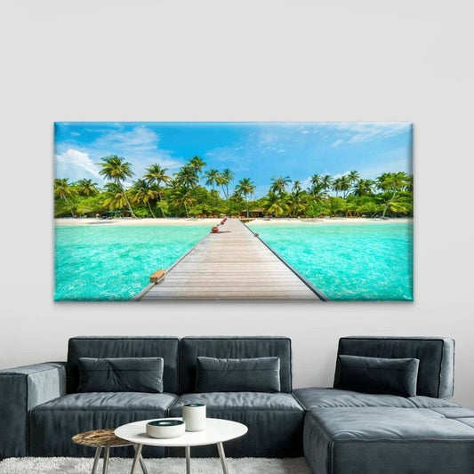Landscape Tropical Vacation Wall Art Canvas Office Home Room Framed 80x45cm