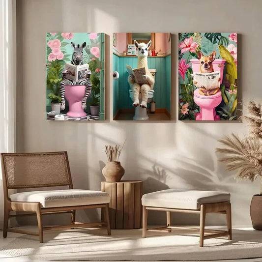 3pcs Humorous Zebra Reading Newspaper Metal Print Ready to Hang Art