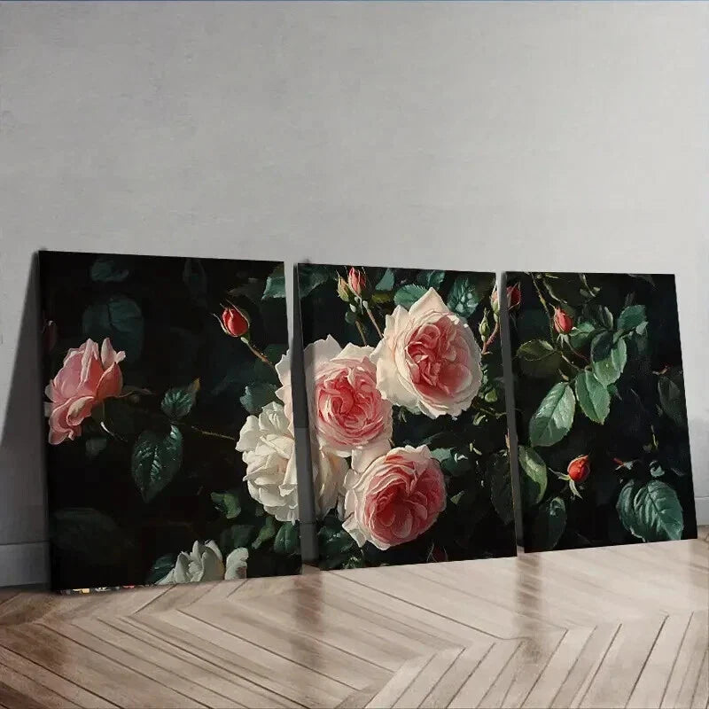 3pcs Oil Painting Roses Design Wonder Perfect Wall Art Set Canvas Framed 40x60cm - High Quality Print 100% Australian Made Wall Canvas Ready to Hang