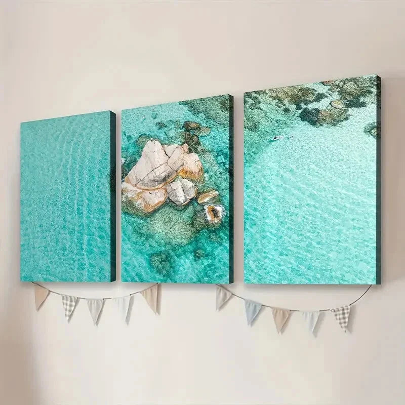 3pcs Beach Ocean Classic Paintings Stone Modern Style Wall Art Set Canvas Framed 40x60cm - High Quality Print 100% Australian Made Wall Canvas Ready to Hang