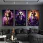3pcs Panda Lion Fox In A Purple Suit Metal Print Ready to Hang Art