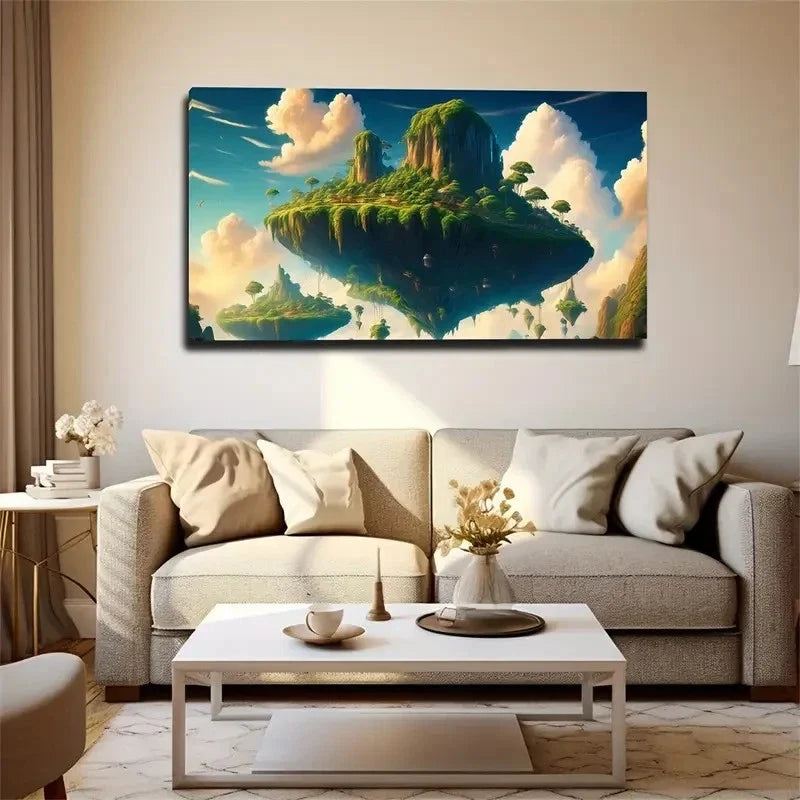 Realistic Airborne Island Cloud Wall Art Canvas Office Home Room Framed 120x60cm