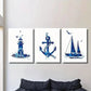 3pcs Navy Blue Lighthouse Sailboat Anchor Wall Art Set Canvas Framed 40x60cm - High Quality Print 100% Australian Made Wall Canvas Ready to Hang