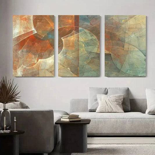 3pcs Earthy Tones & Textured Design Metal Print Ready to Hang Art