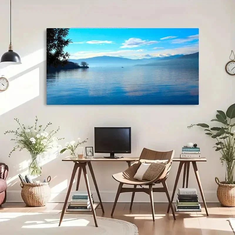Serene Lake & Mountain Scenery Wall Art Canvas Office Home Room Framed 120x60cm