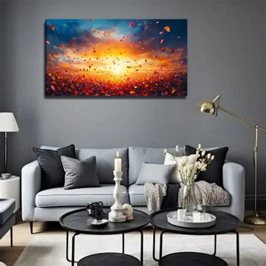 Vibrant Autumn Scene Orange Wall Art Canvas Office Home Room Framed 120x60cm