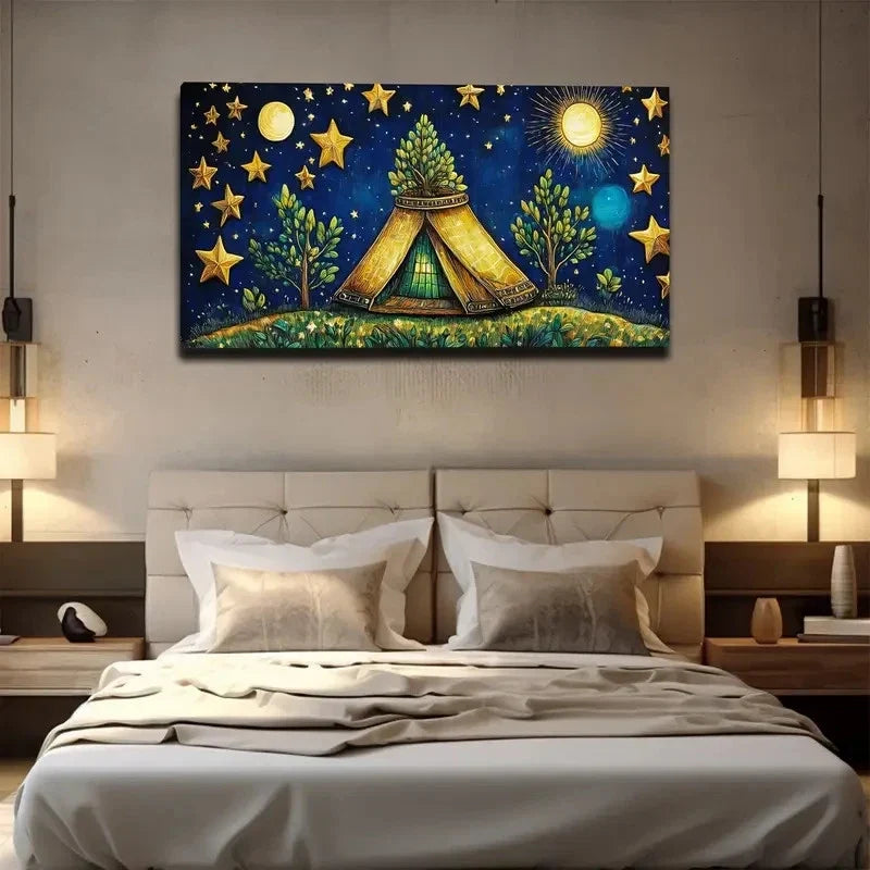 Nighttime Starry Sky Wall Art Canvas Office Home Room Framed 80x45cm
