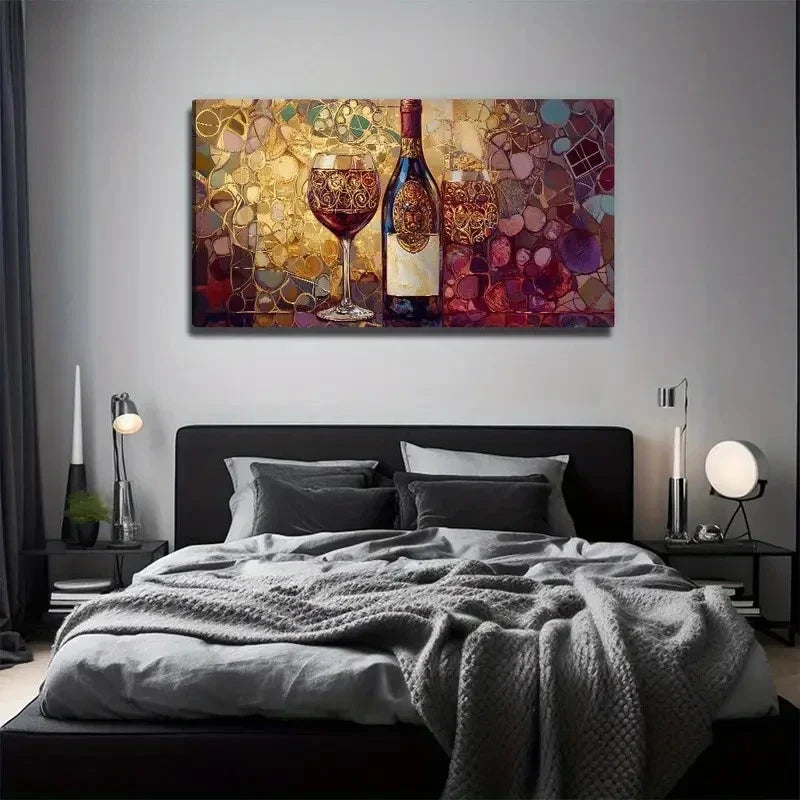 Wine And Glass Suitable Wall Art Canvas Office Home Room Framed 120x60cm