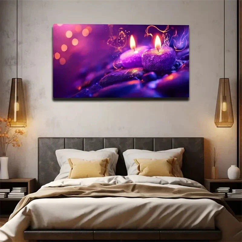 Purple Atmosphere Under Candles Wall Art Canvas Office Home Room Framed 120x60cm
