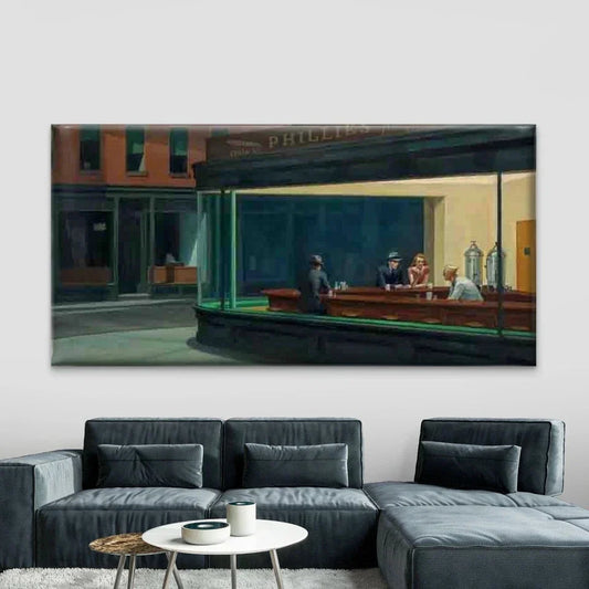 Night City Diner Street Wall Art Canvas Office Home Room Framed 80x45cm
