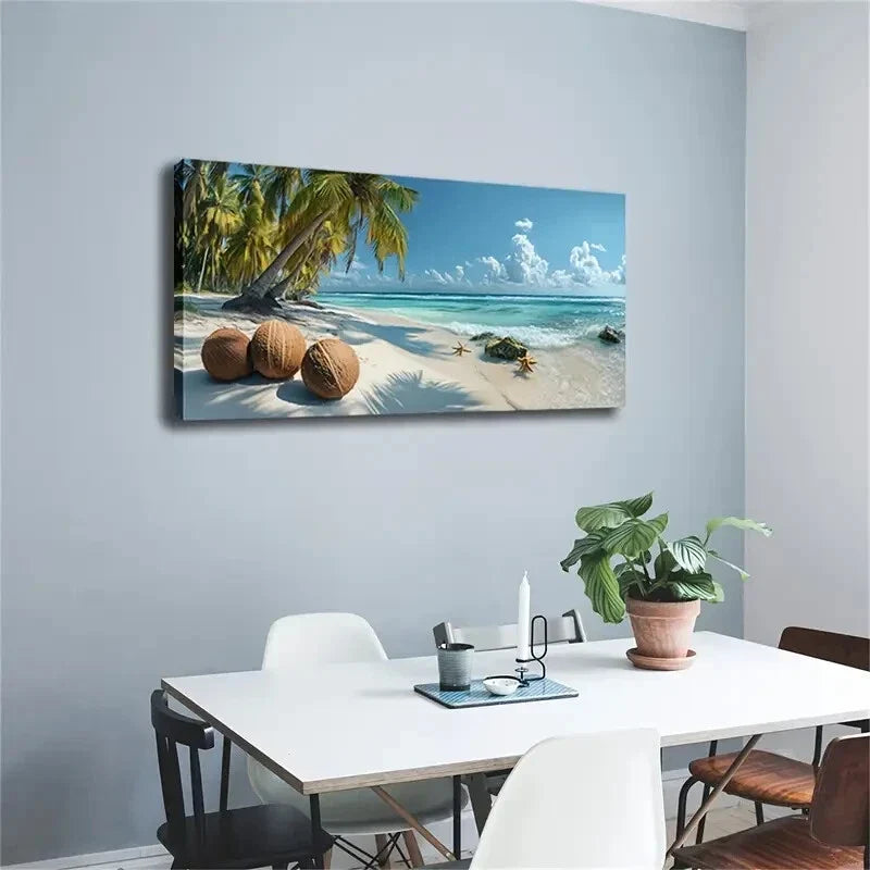 Serene Ocean Sunset Palm Tree Wall Art Canvas Office Home Room Framed 120x60cm