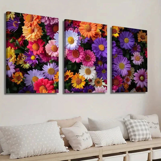 3pcs Colorful Daisy Flower Wall Art Set Canvas Framed 40x60cm - High Quality Print 100% Australian Made Wall Canvas Ready to Hang