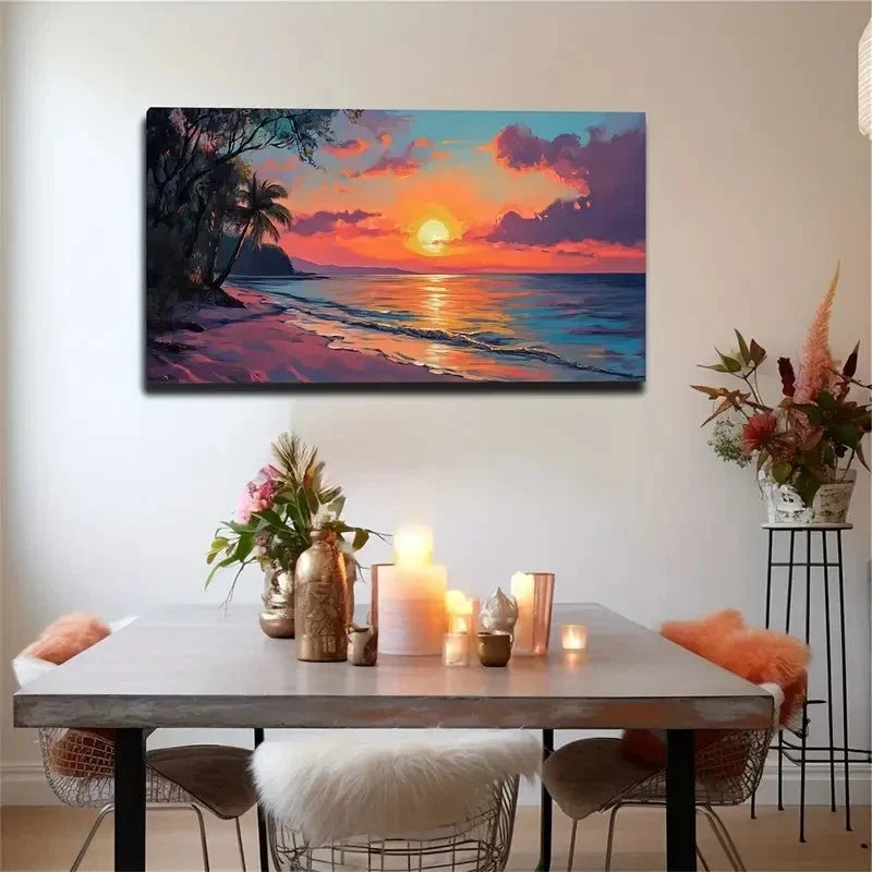Sunset Glow Realistic Landscape Wall Art Canvas Office Home Room Framed 120x60cm