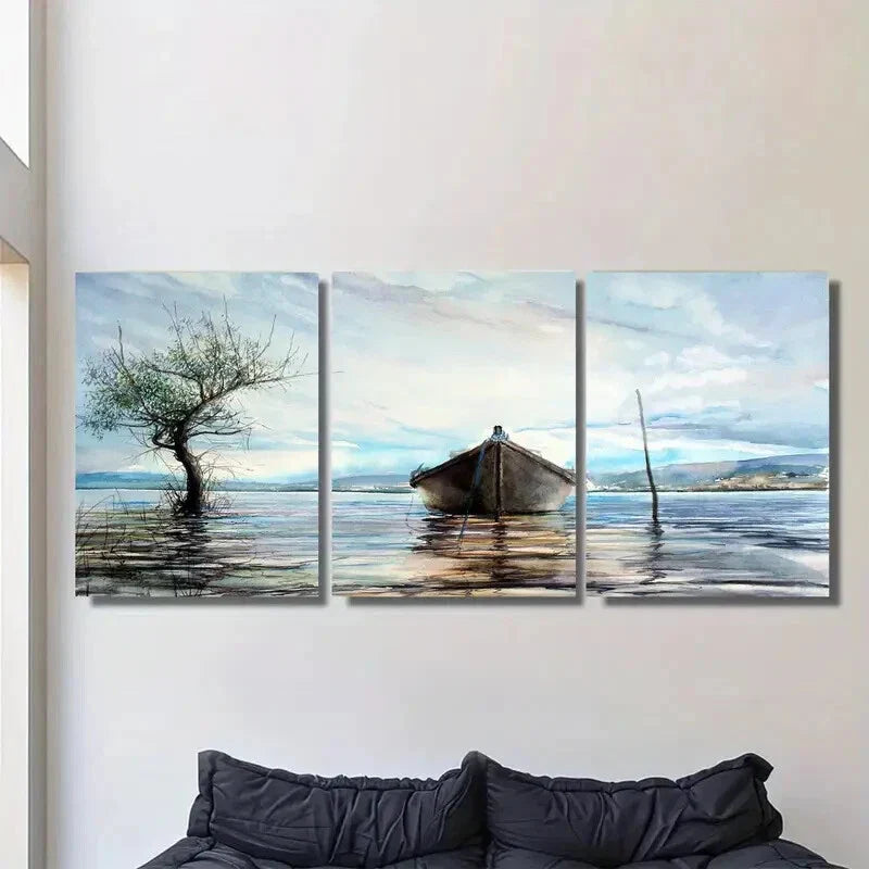 3pcs Panel Serene Lake Scene Triptych Classic Metal Print Ready to Hang Art
