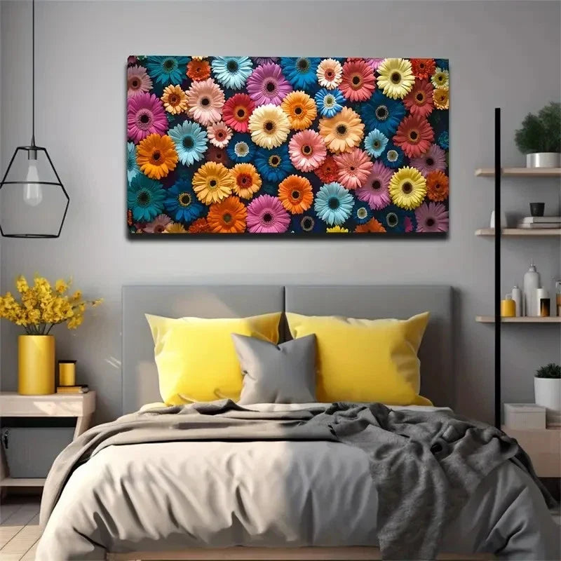 Fresh Colorful Flowers Suitable Wall Art Canvas Office Home Room Framed 80x45cm