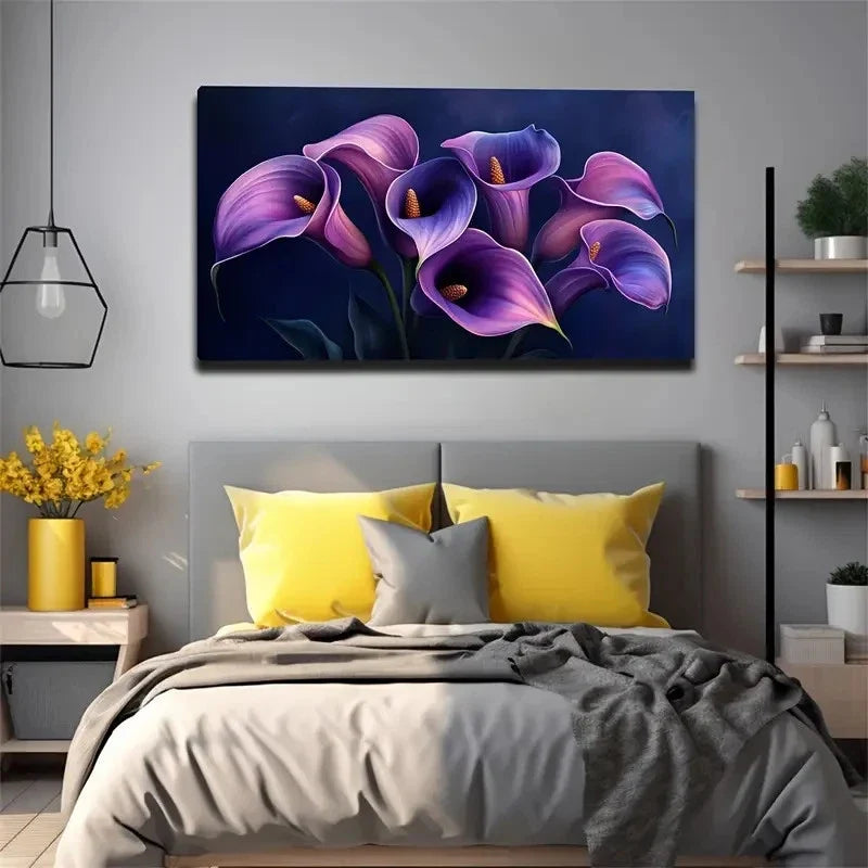 Vibrant Botanical Deep Purple Wall Art Canvas Office Home Room Framed 120x60cm