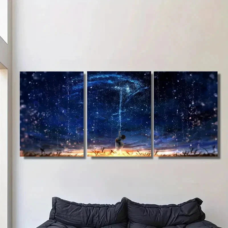 3pcs Starry Night Sky Galaxy Landscape Metal Print Ready to Hang Art