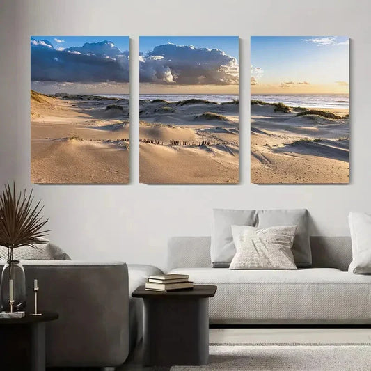 3pcs Beach Sand Dunes Landscape Scenic Ocean Metal Print Ready to Hang Art