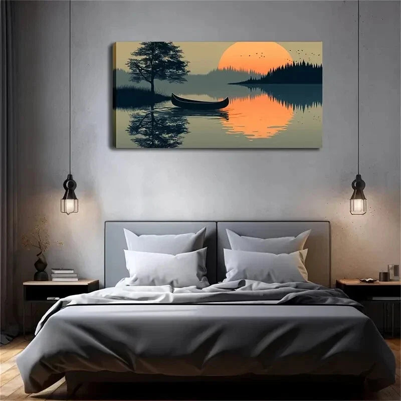Minimalist Modern Serene Lake Wall Art Canvas Office Home Room Framed 120x60cm