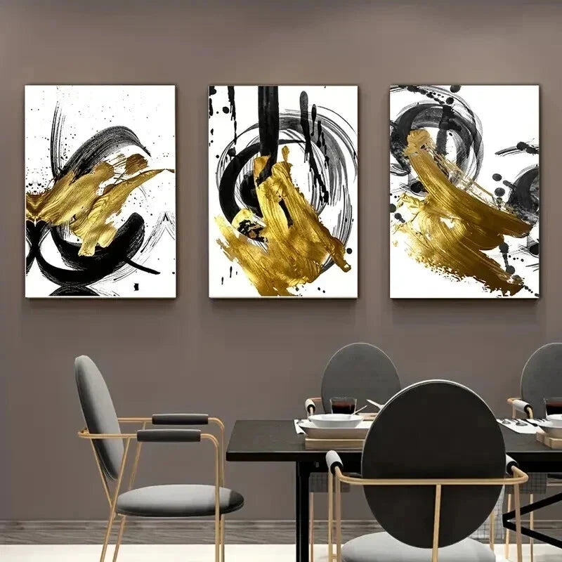 3pcs Abstract Golden Foil Decoration Wall Art Set Canvas Framed 40x60cm - High Quality Print 100% Australian Made Wall Canvas Ready to Hang