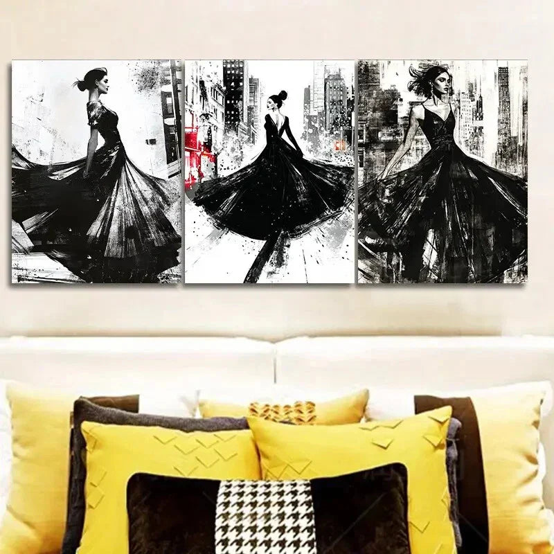 3pcs A model Art Painting Luxurious Metal Print Ready to Hang Art