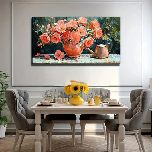 Pink Poppy Floral Vibrant Wall Art Canvas Office Home Room Framed 120x60cm